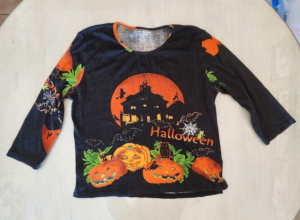 Jane Ashley Women's SZ Large Halloween Beaded Top Haunted House Spooky